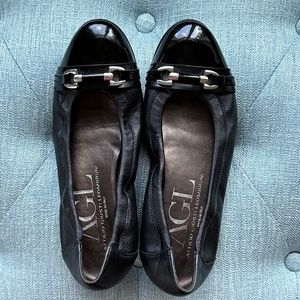 Attilio Giusti Leombruni AGL Black Patent + Leather Ballet Flats